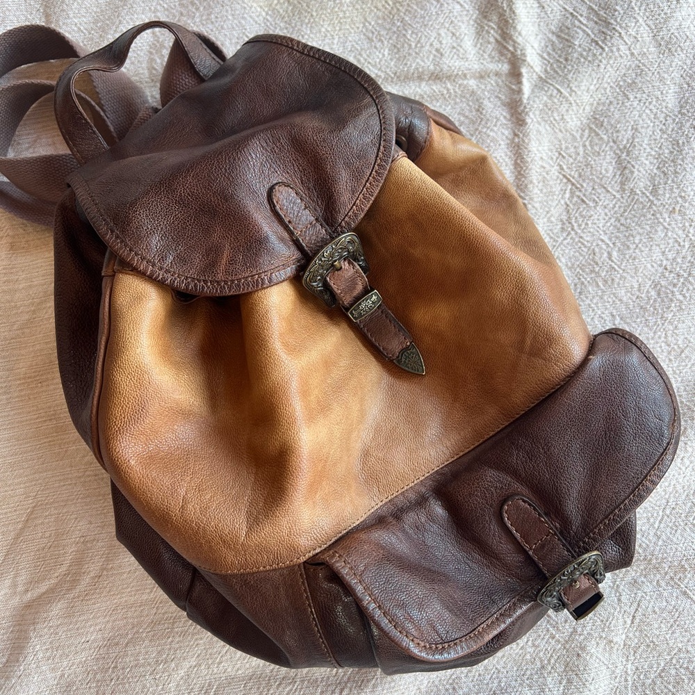 Free People Brown and Tan Leather Backpack - Picture 3 of 9